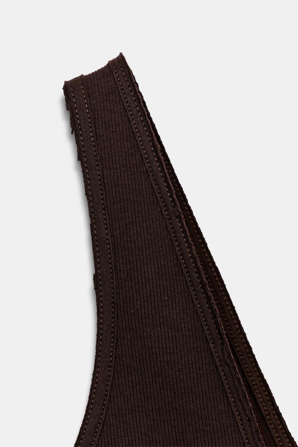 ZARA ТОП В РУБЧИК С V-ОБРАЗНЫМ ВЫРЕЗОМ, КОРИЧНЕВЫЙ