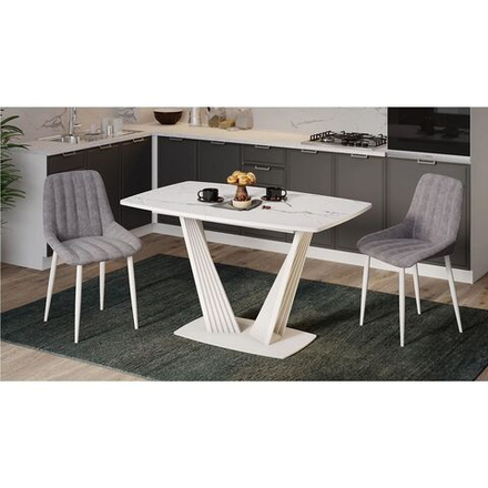 Стол раздвижной Фабио Белый матовый, Стекло матовое белый мрамор 130х80х75 см