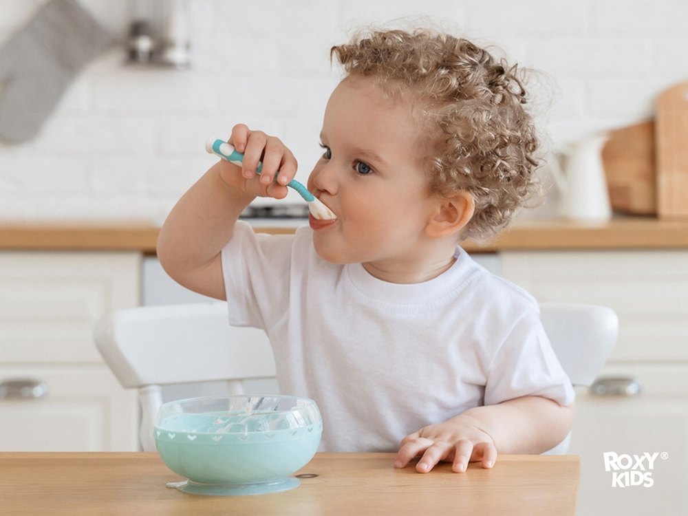 Набор гибких столовых приборов ROXY-KIDS для малышей в пенале, ложка и вилка, цвет оранжевый