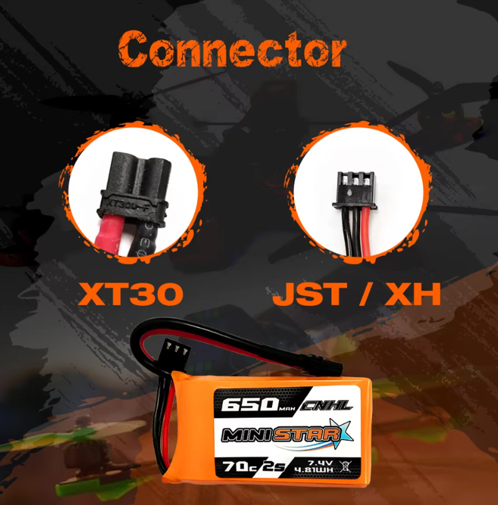 Аккумулятор CNHL 850мАч 7,4В 2S 70C Lipo с разъемом XT30