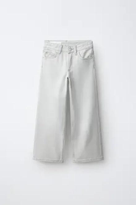 ZARA ДЖИНСЫ WIDE LEG СО СТРАЗАМИ, СЕРЫЙ МЕЛАНЖ