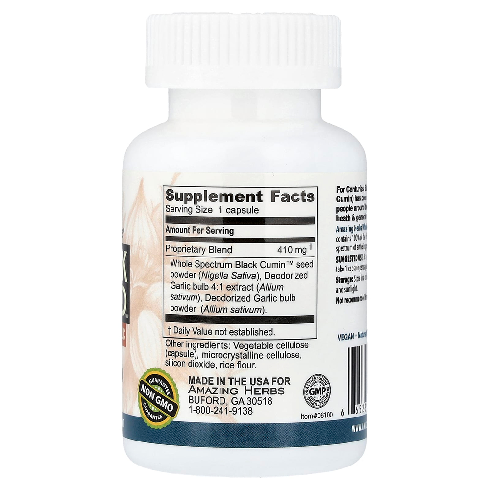 Amazing Herbs, Black Seed™, высокоэффективный чеснок, 100 вегетарианских капсул
