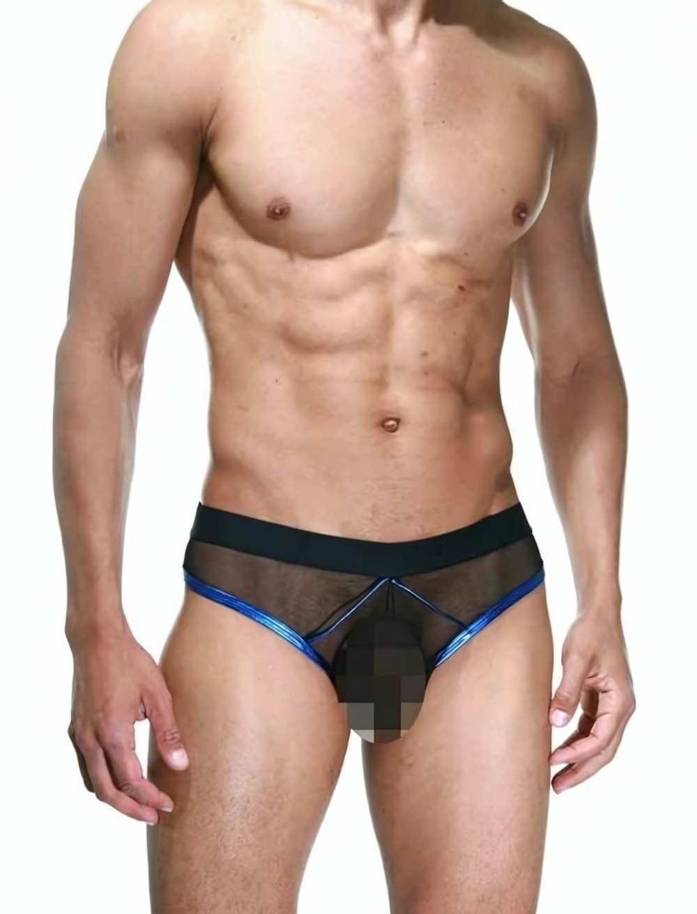 Мужские полупрозрачные трусы-слипы с контрастным кантом (Размер: S-M) (Цвет: черный с синим)