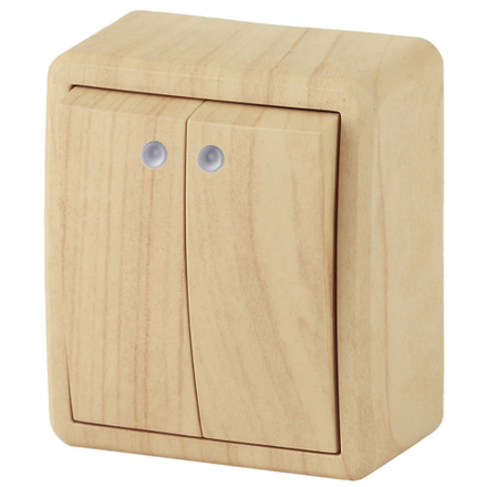 Выключатель ЭРА Эксперт 11-1205-11 двойной с подсветкой 10АХ-250В IP20 ОУ сосна