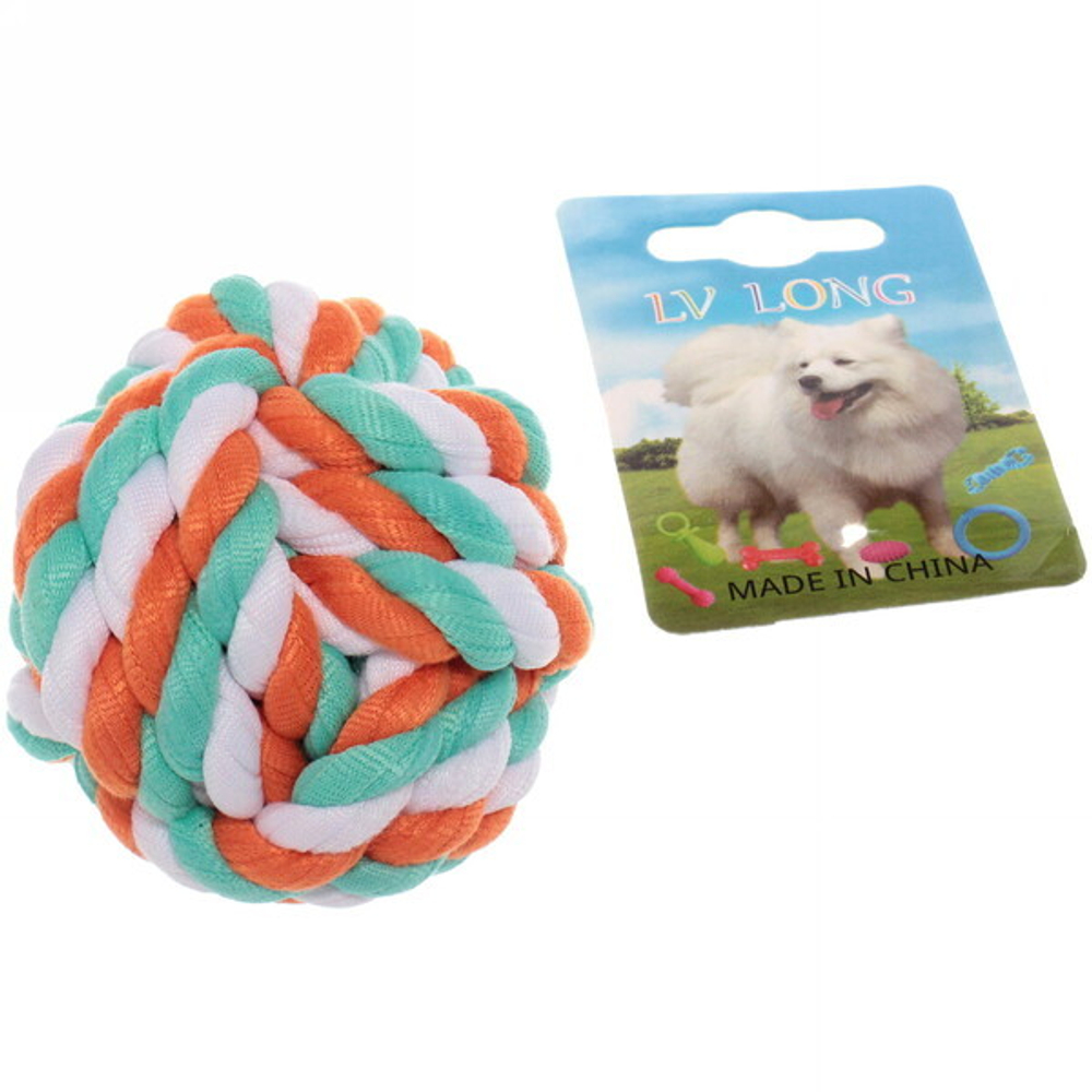 Игрушка - мячик для собак средних и мелких пород «КАНАТНЫЙ ИГРУЛИК», мультицвет, d-7см (лейбл)