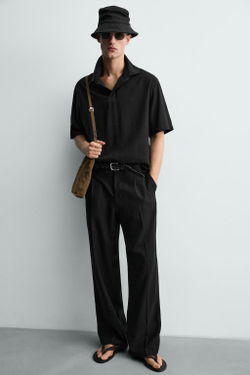 ZARA ПОЛО RELAXED FIT ИЗ СТРУЯЩЕЙСЯ ТКАНИ, ЧЕРНЫЙ