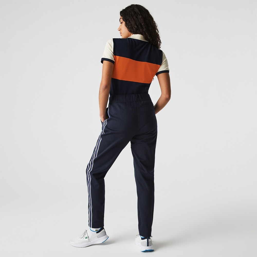 Женские Штаны теннисные Lacoste Women's Contrast Striped Cotton Blend Jogging Pants - navy blue/white/blue