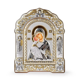 Владимирская БМ, икона арочная с рамкой под стеклом, белое дерево 167х228