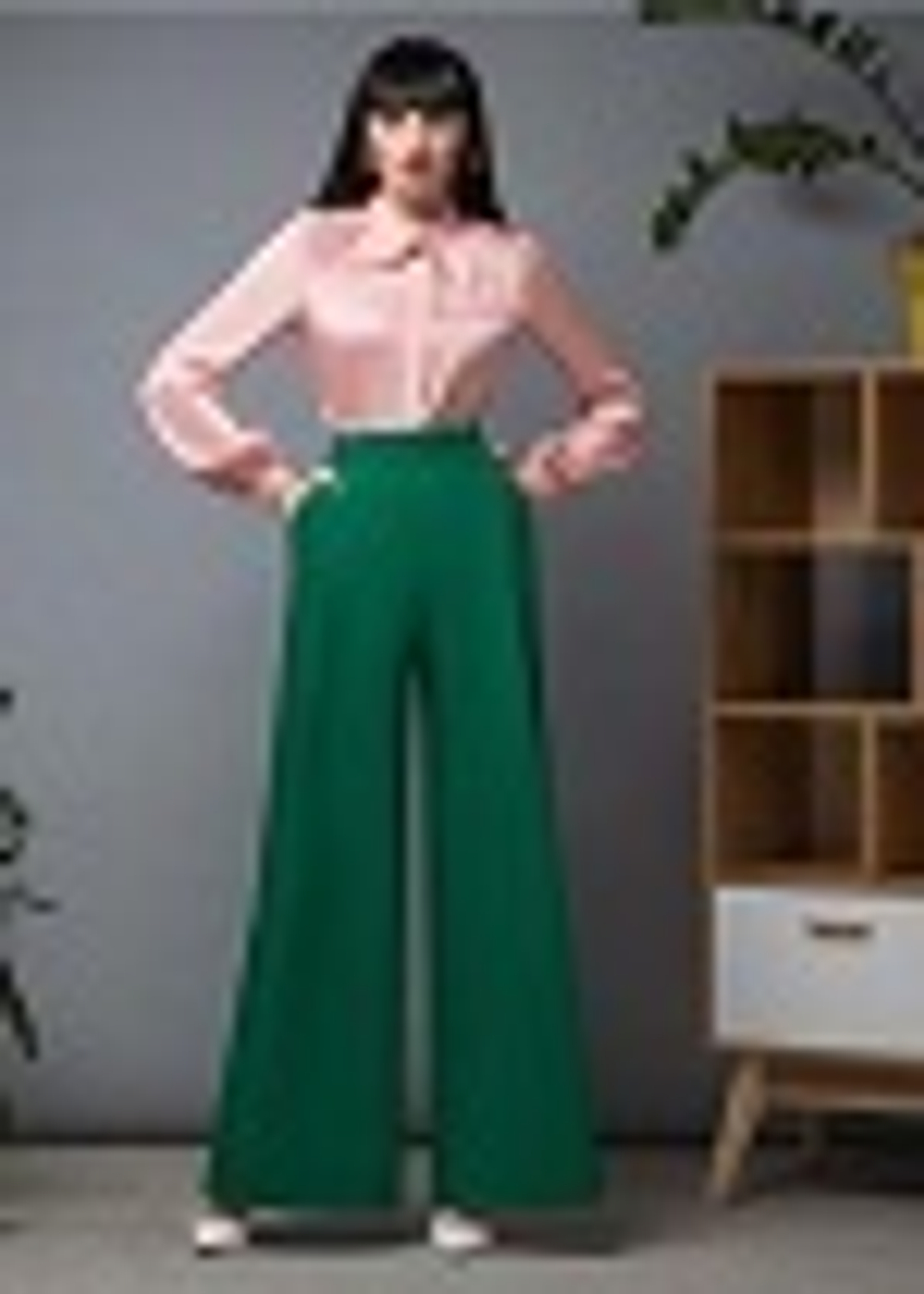 03-01-23 FW Брюки широкие с высокой посадкой зеленые