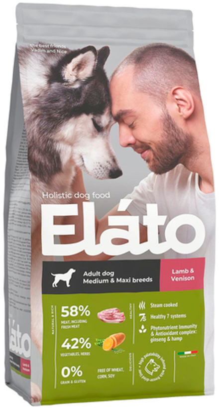 Elato 2кг Holistic Сухой корм для собак средних и крупных пород, с ягненком и олениной
