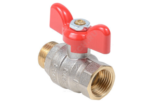 Кран шаровой латунь никель Эксперт Ду 25 Ру40 ВР/НР полнопроходной бабочка Dist Н123Б