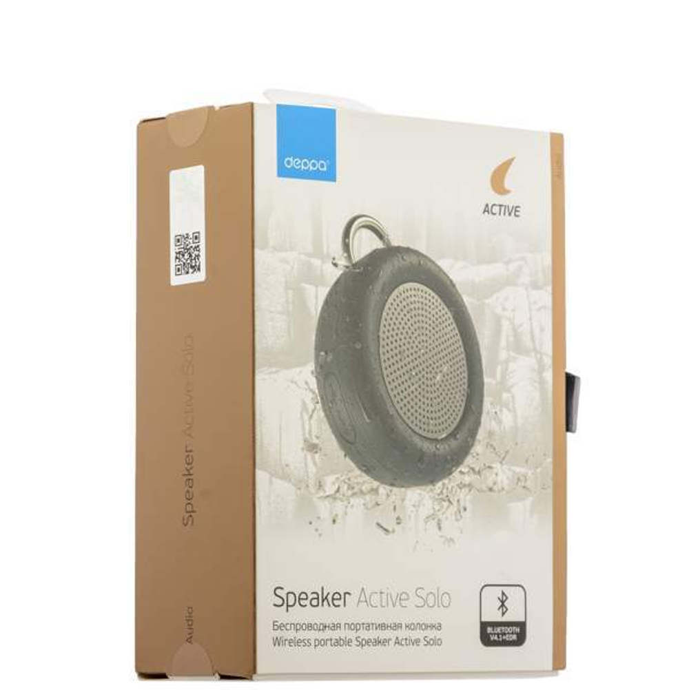 Портативная Bluetooth V4.1+EDR колонка Deppa D-42001 Speaker Active Solo (1x5W) AUX, IPX5 Серая