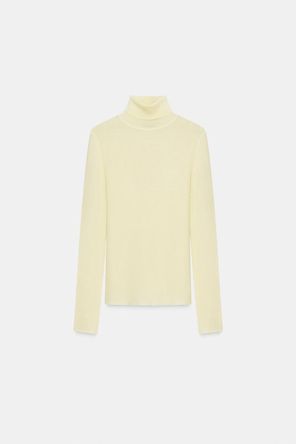 ZARA СВИТЕР ИЗ ШЕРСТИ С ВЫСОКИМ ВОРОТНИКОМ, СВЕТЛО-ЖЕЛТЫЙ