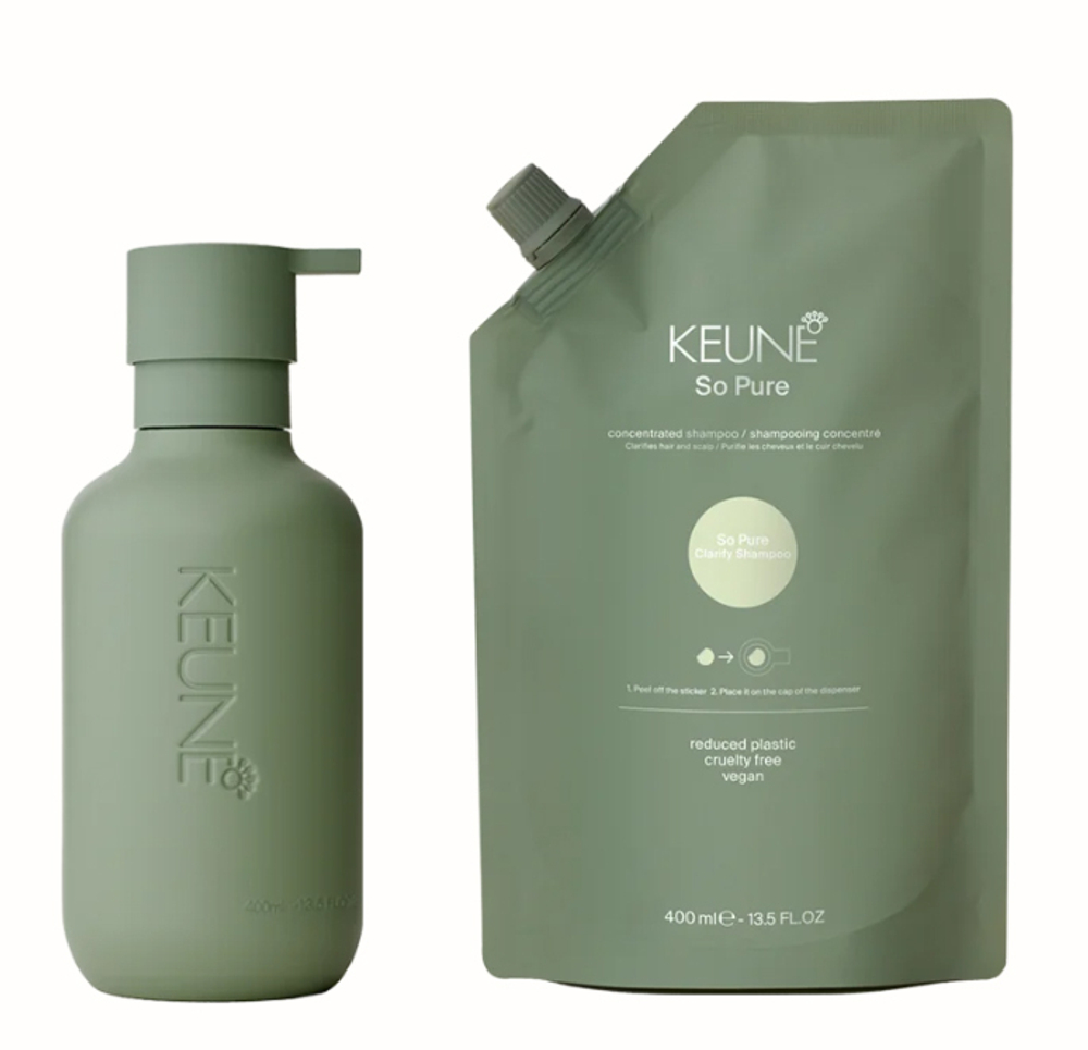 Keune So Pure Набор ОЧИЩАЮЩИЙ (шампунь 400 мл+флакон+коробка+ шубер+ пакет)