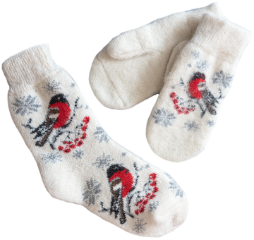 Комплект носочки и варежки "Снежинки и Снегири"