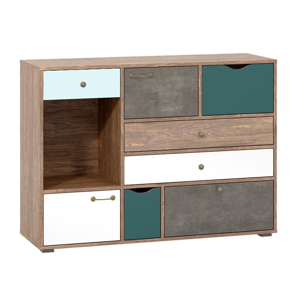 Комод Вайс 10.104, Морское дерево Винтаж, Камень Темный, Бензин, Белый премиум