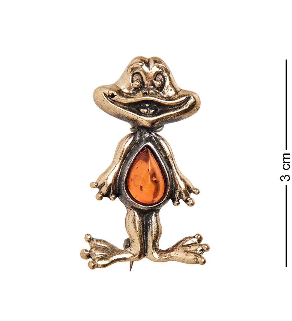 AM-2531 Брошь «Лягушонок Улыбка» (латунь, янтарь)