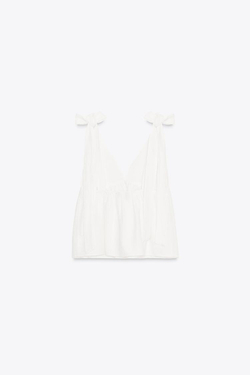 ZARA ТОП С БАНТАМИ, ЖЕЛТОВАТО-БЕЛЫЙ