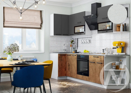 Кухня Техно 0;9*2;7м (белый/графит софт; экзотическое дерево амазония/антарес) Компоновка №2