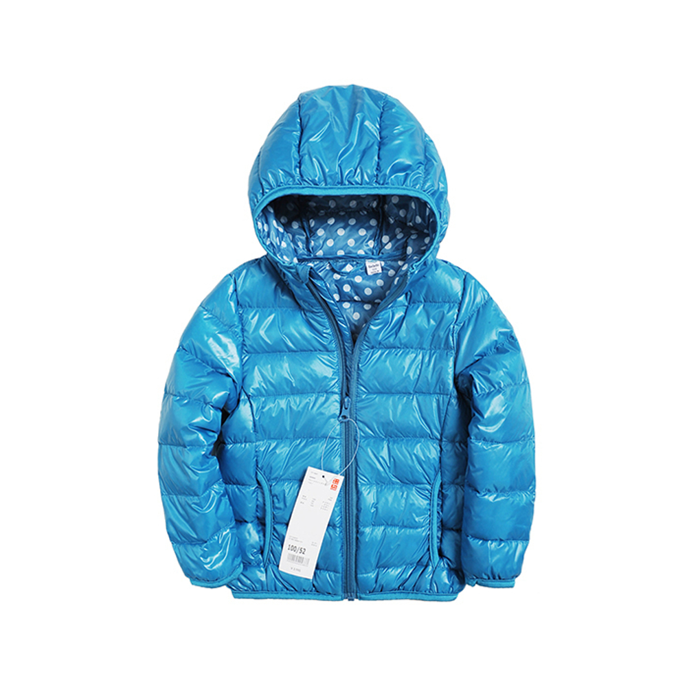 Пуховик детский однотонный с подкладкой в горох