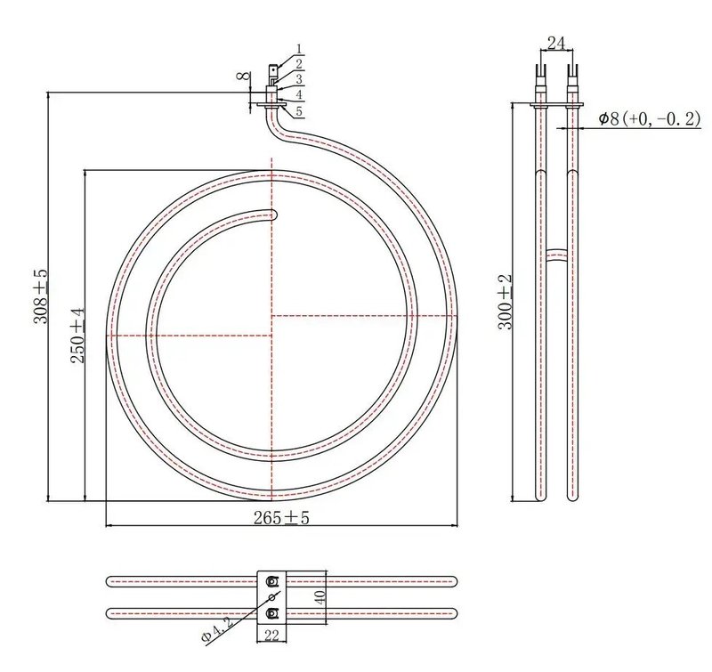 ТЭН для нагревателей и тепловых пушек 3 кВт (3000 Вт), 220 В, круглый d 300 мм, с контактами