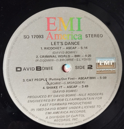 Винтажная виниловая пластинка LP David Bowie Let's Dance (Canada 1983)