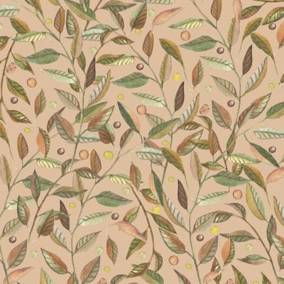 Веточки с листьями на бежевом фоне