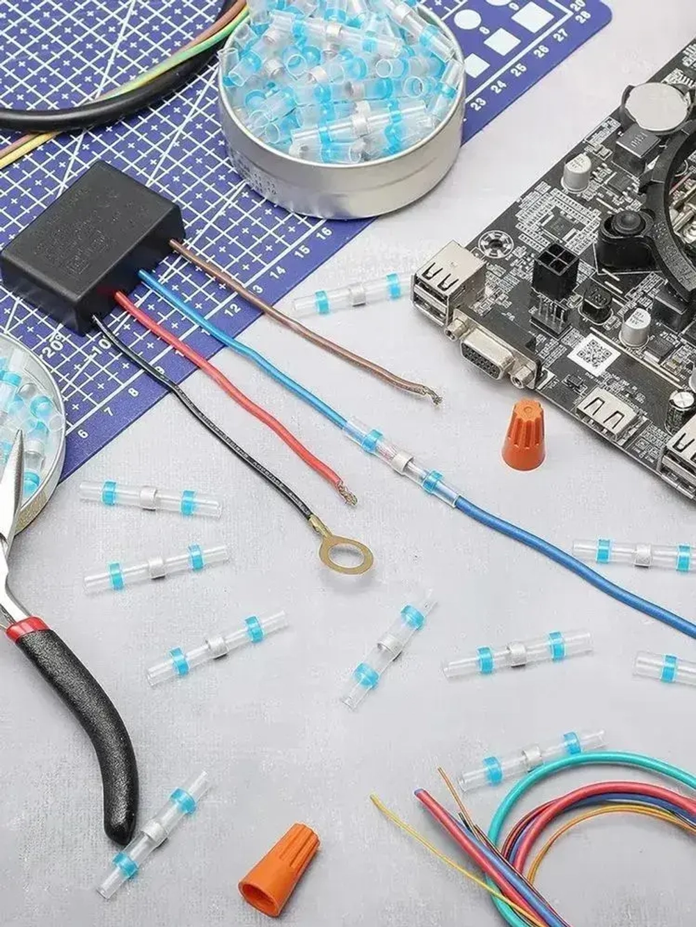 Клеммы термоусадка соединитель проводов под пайку, водонепроницаемый изолированный соединитель проводов,1,5-2,5 мм2,синий цвета 50 шт.