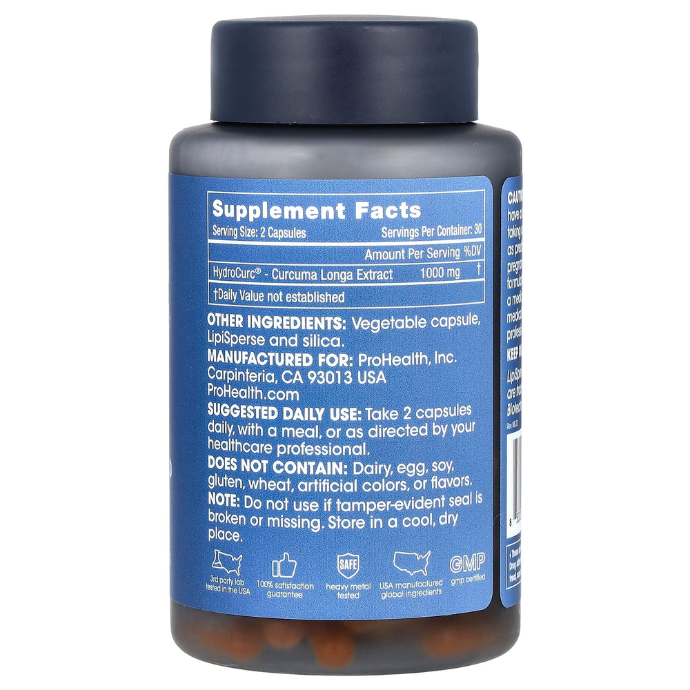ProHealth Longevity, Hydrocurc® 1000, 1000 мг, 60 капсул (500 мг на капсулу)