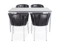 "Малага" обеденная группа на 4 персоны со стульями "Бордо", каркас белый, роуп серый