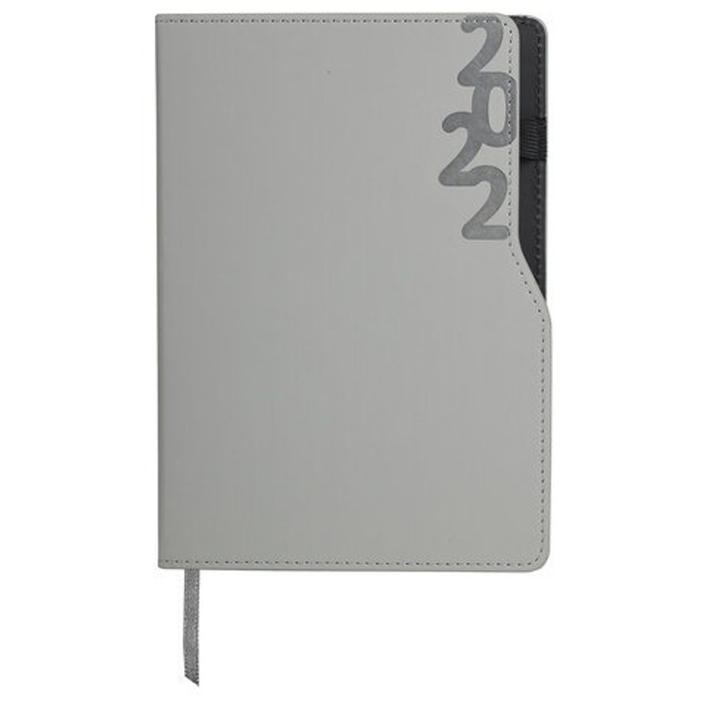 Ежедневник датированный 2022 А5 138x213 мм BRAUBERG "Up", под кожу, софт-тач, держатель для ручки, серый, 112807