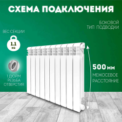 Радиатор биметаллический модель KONNER 80/500 Bimetal 10 СЕКЦИЙ