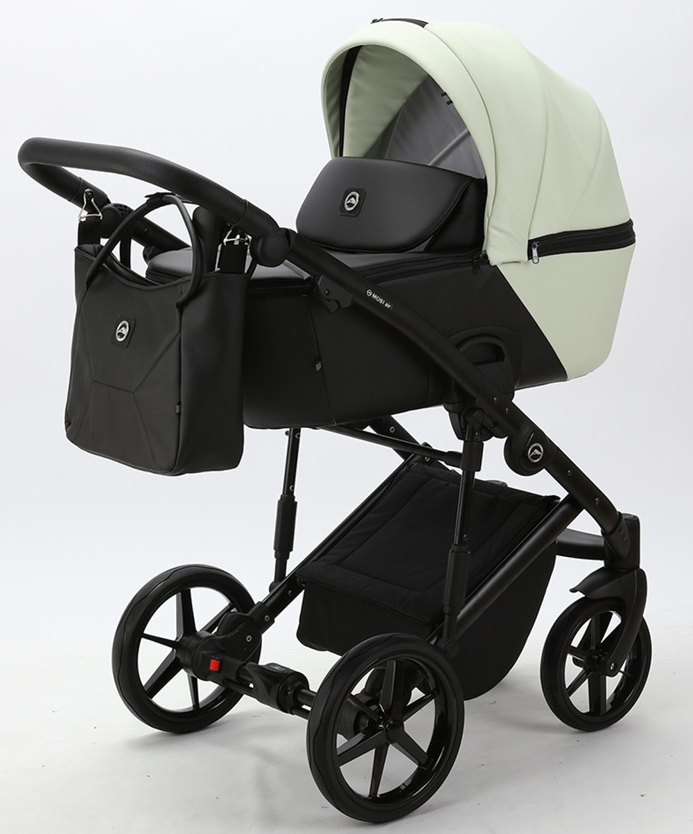 Детская коляска Adamex Mobi Deluxe 2 в 1 M-SD17 (СВ.ФИСТАШКОВЫЙ+ЧЕРНАЯ КОЖА)