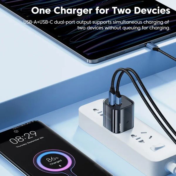 Адаптер питания Toocki 33Вт (Type-C + USB-A) Белый