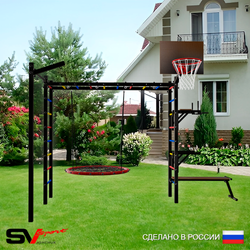 Уличная шведская стенка Sv Sport рукоход с комплектом турник прямой У5533К (Брусья/Стойка/Скамья/Гнездо 80см/Щит баскет/Кронш бокс)
