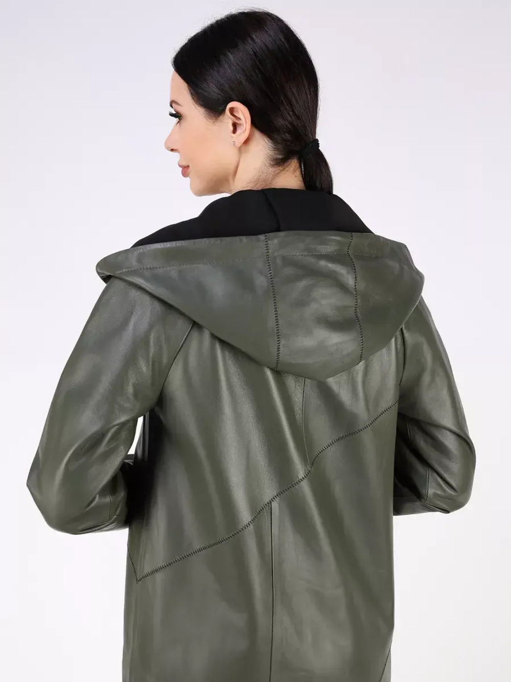 Кожаный плащ длинный с капюшоном пальто