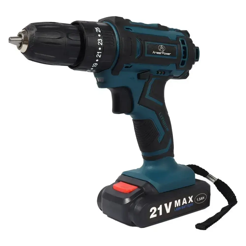 Аккумуляторная бесщеточная электродрель АneerPower 1 Аккумулятор 21 В 1,5 Ач Крутящий момент 25+3 2-скоростная коробка передач 3 рабочий статус В комплект входит 14 насадок для электродрели