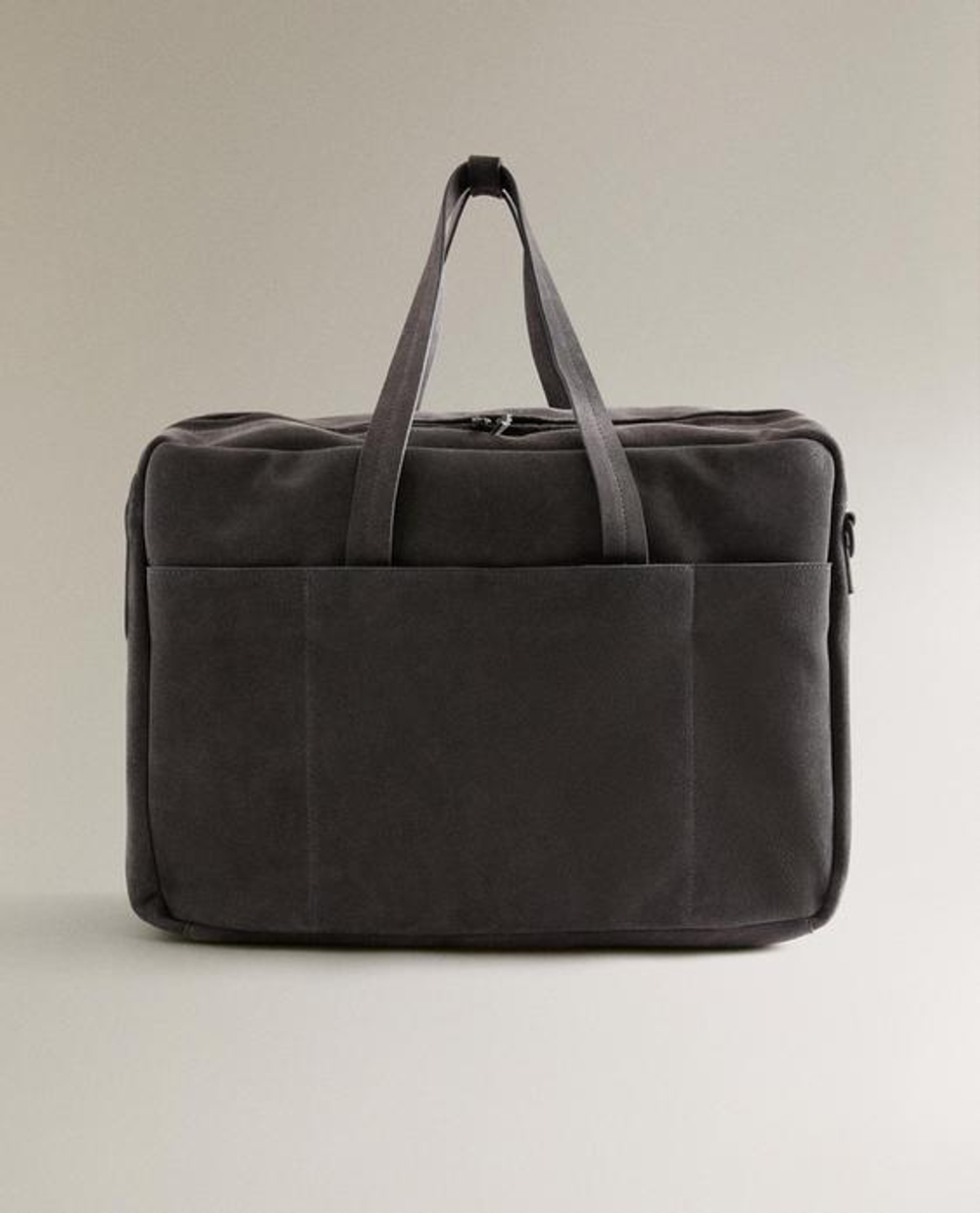 ZARA HOME ДОРОЖНАЯ СУМКА ИЗ РАЗДЕЛЬНОЙ КОЖИ, ТЕМНО-СЕРЫЙ