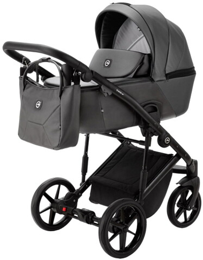 Детская коляска Adamex Mobi Deluxe 2 в 1 M-SD06 (ГРАФИТ+ЧЕРНАЯ КОЖА)