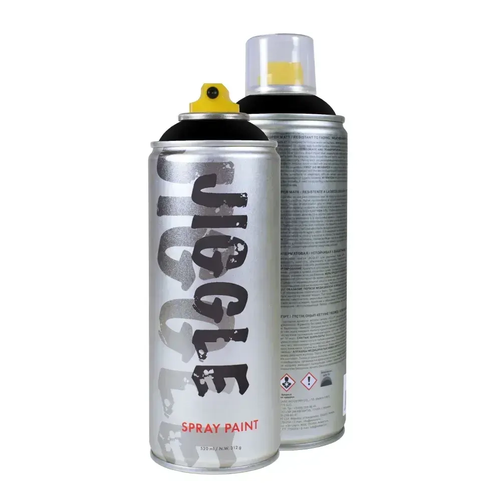 Аэрозольная краска для граффити в баллончике JIGGLE PRO суперматовая, 520 мл, BLACK / Чёрный - 2 шт
