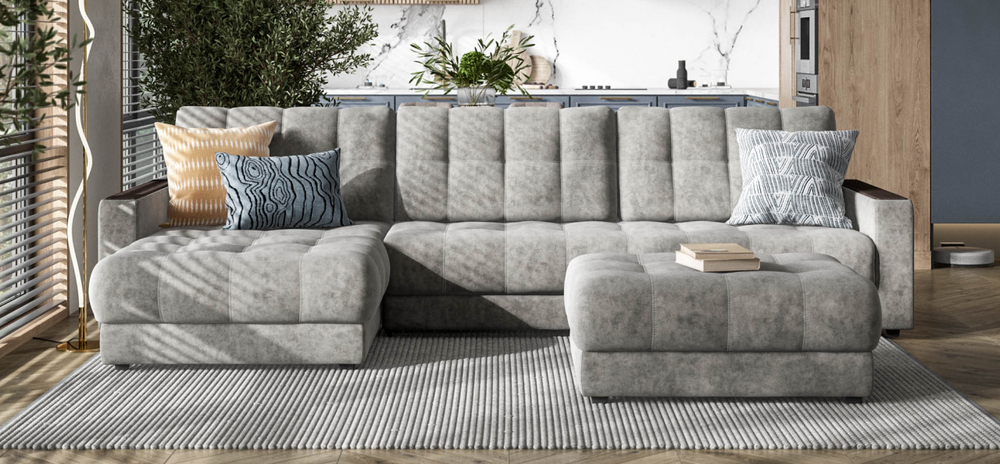 Босс пуф Велюр Алькантара серый