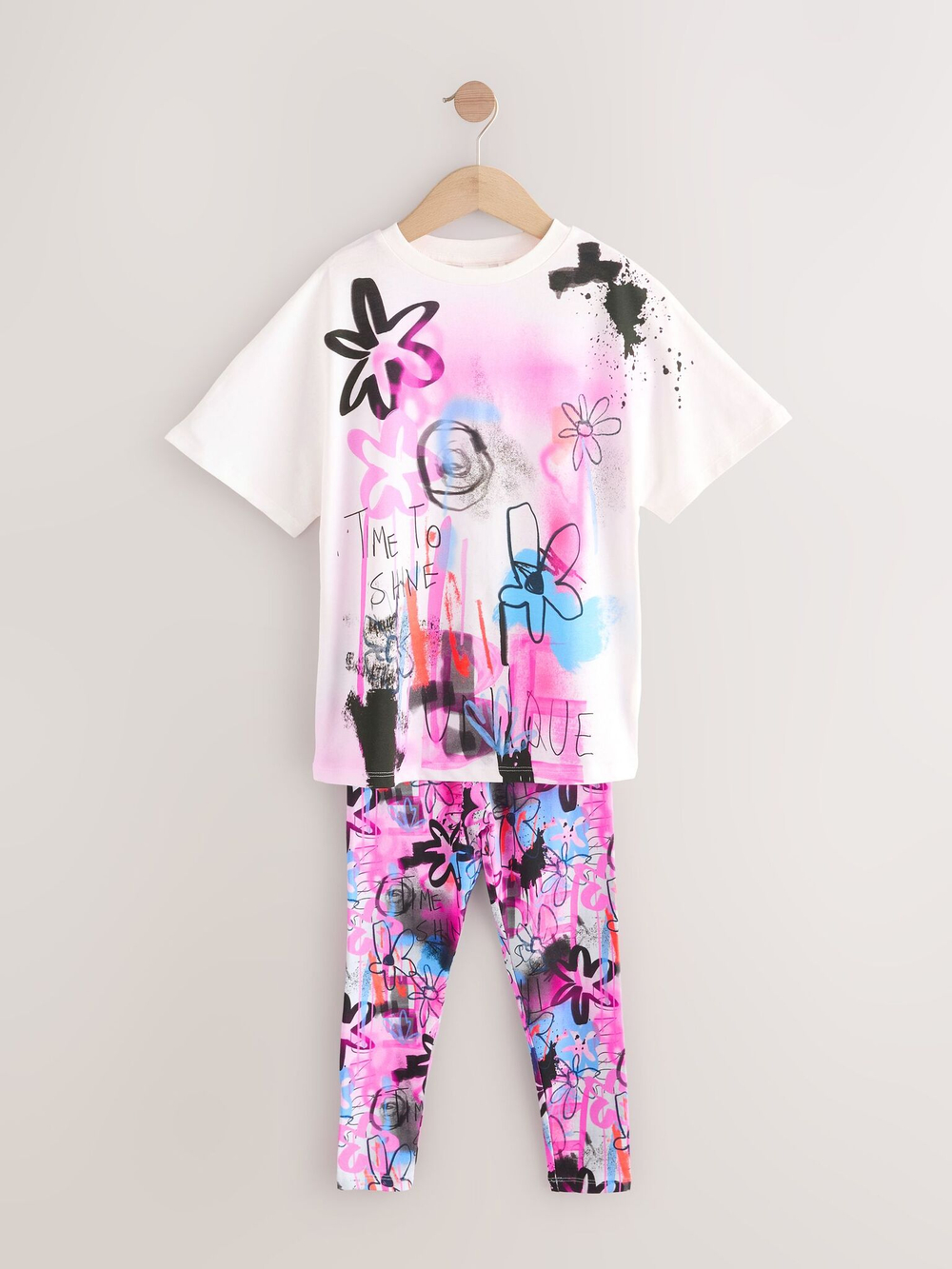 Футболка и легинсы в комплекте для девочки Next AT2-474, Белый, Розовый