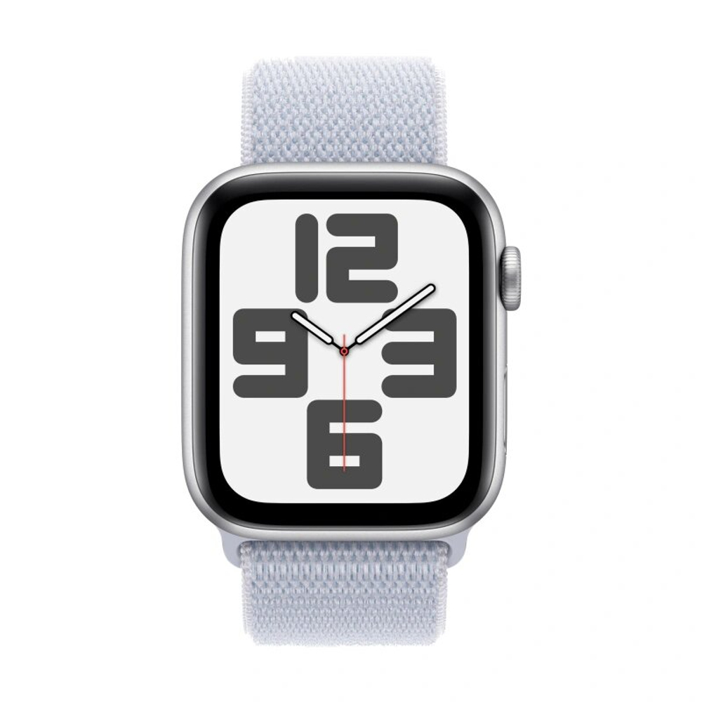 Умные часы Apple Watch SE 2024, 44 мм, 44 мм, корпус из алюминия серебристого цвета, спортивный браслет дымчато-голубого цвета (MXET3)
