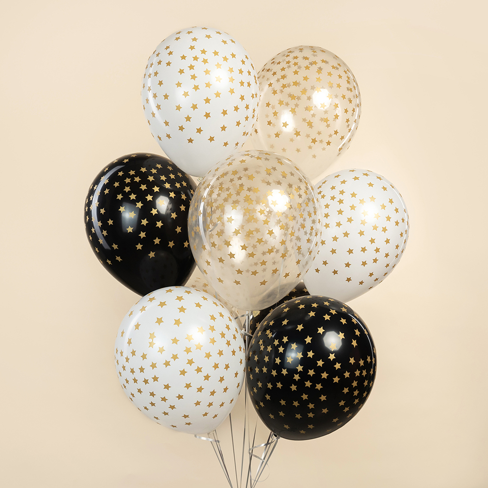 Шар (12''/30 см) Звездочки, Ассорти (005/080/390), кристалл, 5 ст, 25 шт.