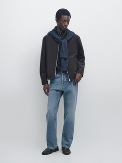 Massimo Dutti Куртка из эластичной ткани с двойной молнией, морской темно-синий