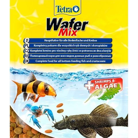 TetraWafer Mix (пластинки) 15г Корм для травоядных, хищных и донных рыб с добавлением креветок