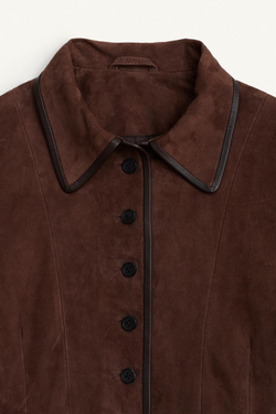 ZARA БЛЕЙЗЕР ИЗ ЗАМШИ, ШОКОЛАДНЫЙ