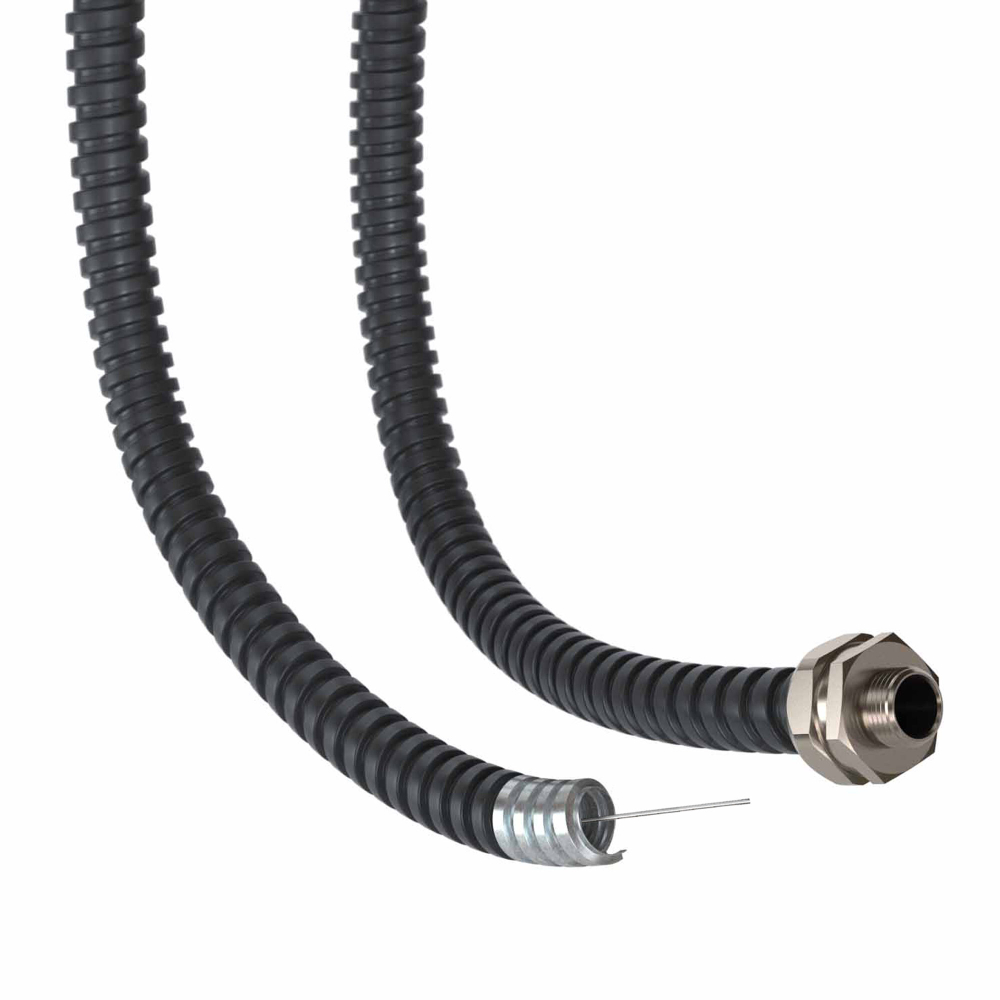 Металлорукав DN 15мм в герметичной ПВХ изоляции, Dвн 15,5 мм, Dнар 19,5, с протяжкой, 50 м, цвет чёрный