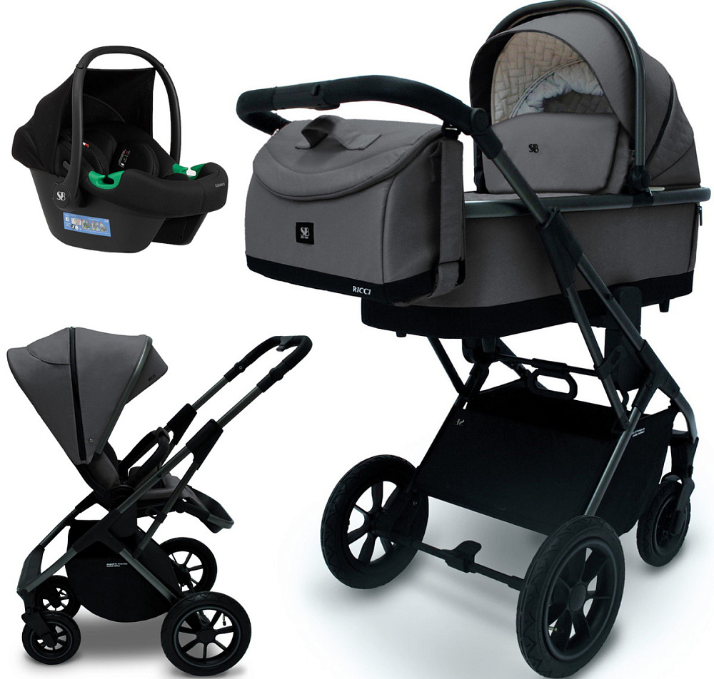 Коляска 4 в 1 Sweet Baby Ricci Air + автокресло Elegante Plus с базой i-Size ISOFIX DK780 Steel Grey (Air)