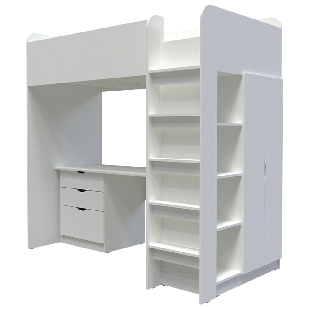 Кровать-чердак КарИВи Polini Simple с письменным столом и Шкаф КарИВиом Белый  Белый